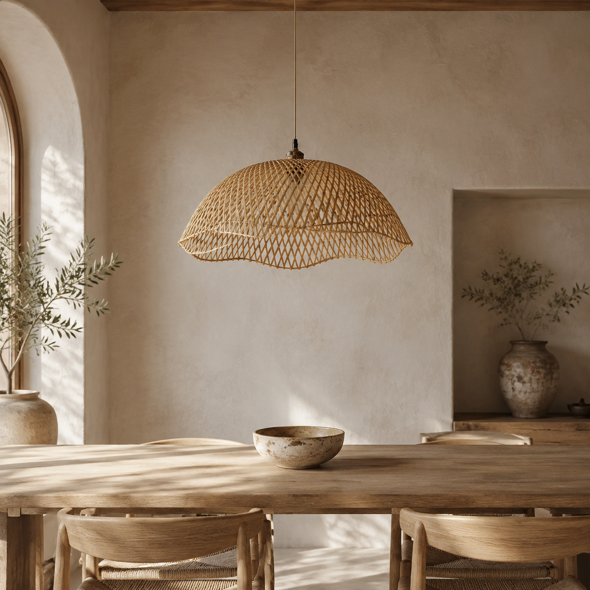 The Bosham Bamboo and Wood Dome Pendant Light