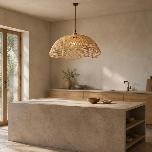 The Bosham Bamboo and Wood Dome Pendant Light