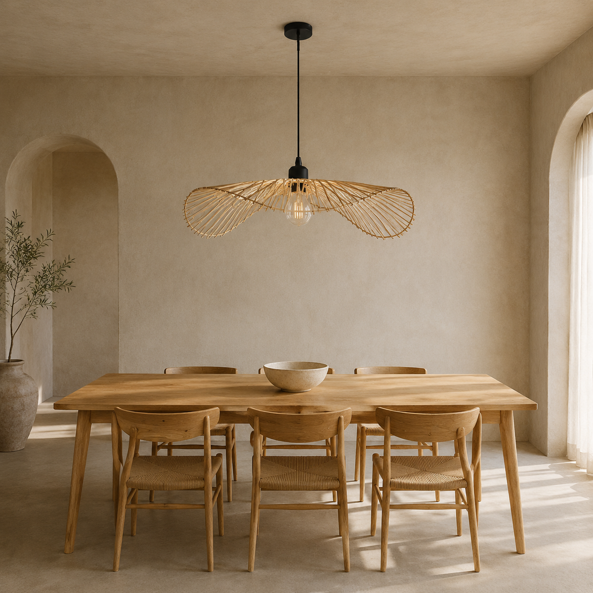 The Branscombe Tall Rattan Pendant Light