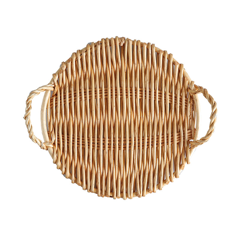 Zhenyu Serving Tray — Scalloped rectangular woven tray with handles.