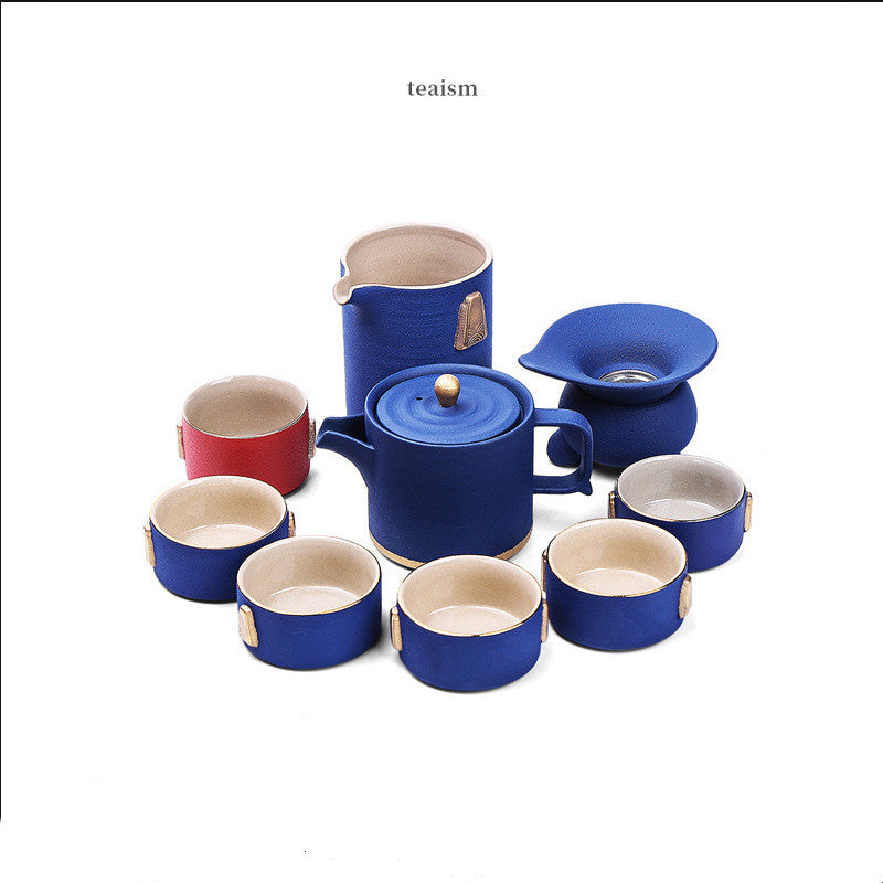 Kerinci Ceramic Tea Set — Blue ceramic tea service.