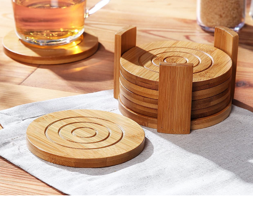 Noto Coaster Set — Six bamboo coasters with a storage holder.