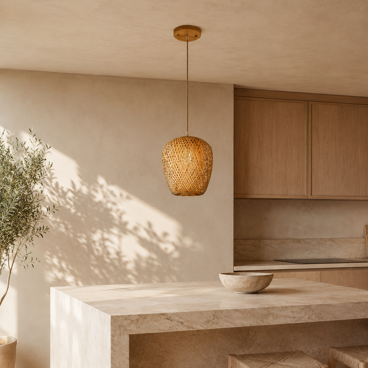 The Chawton Olive Bamboo Pendant Light