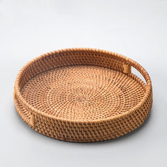 Chengxi Storage Basket — Round woven tray basket with two short loop handles.