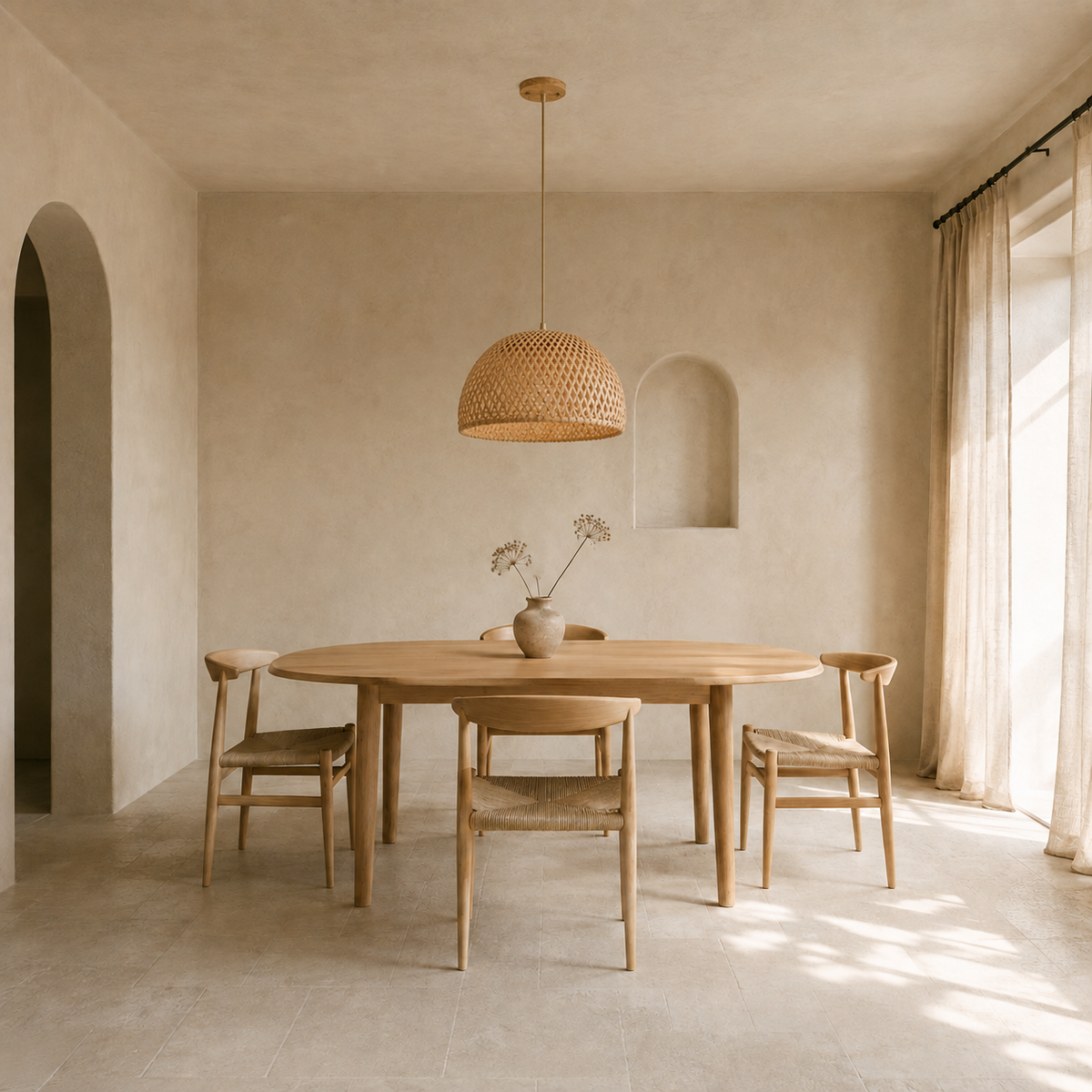 The Colyton Dome Rattan Pendant Light