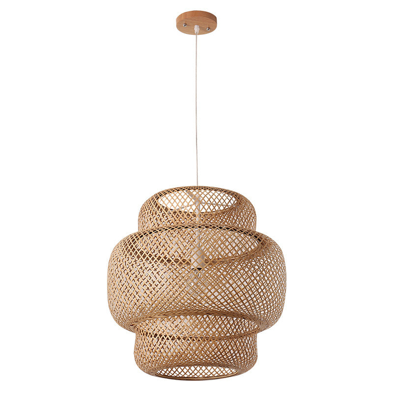 Embun Bamboo Pendant Light — Sculptural pendant shade formed from stacked rounded woven sections.