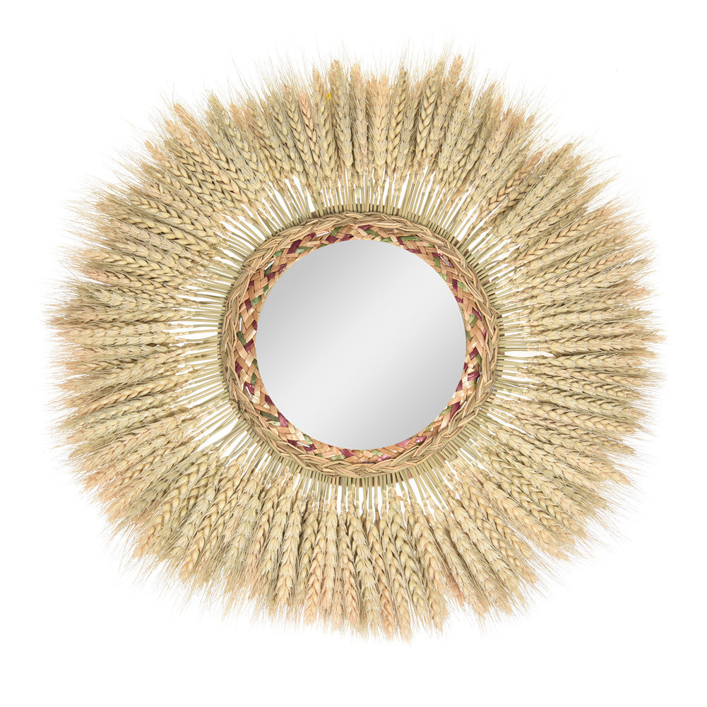 Chenzhou Wall Mirror — Round wall mirror with a fringed decorative frame.