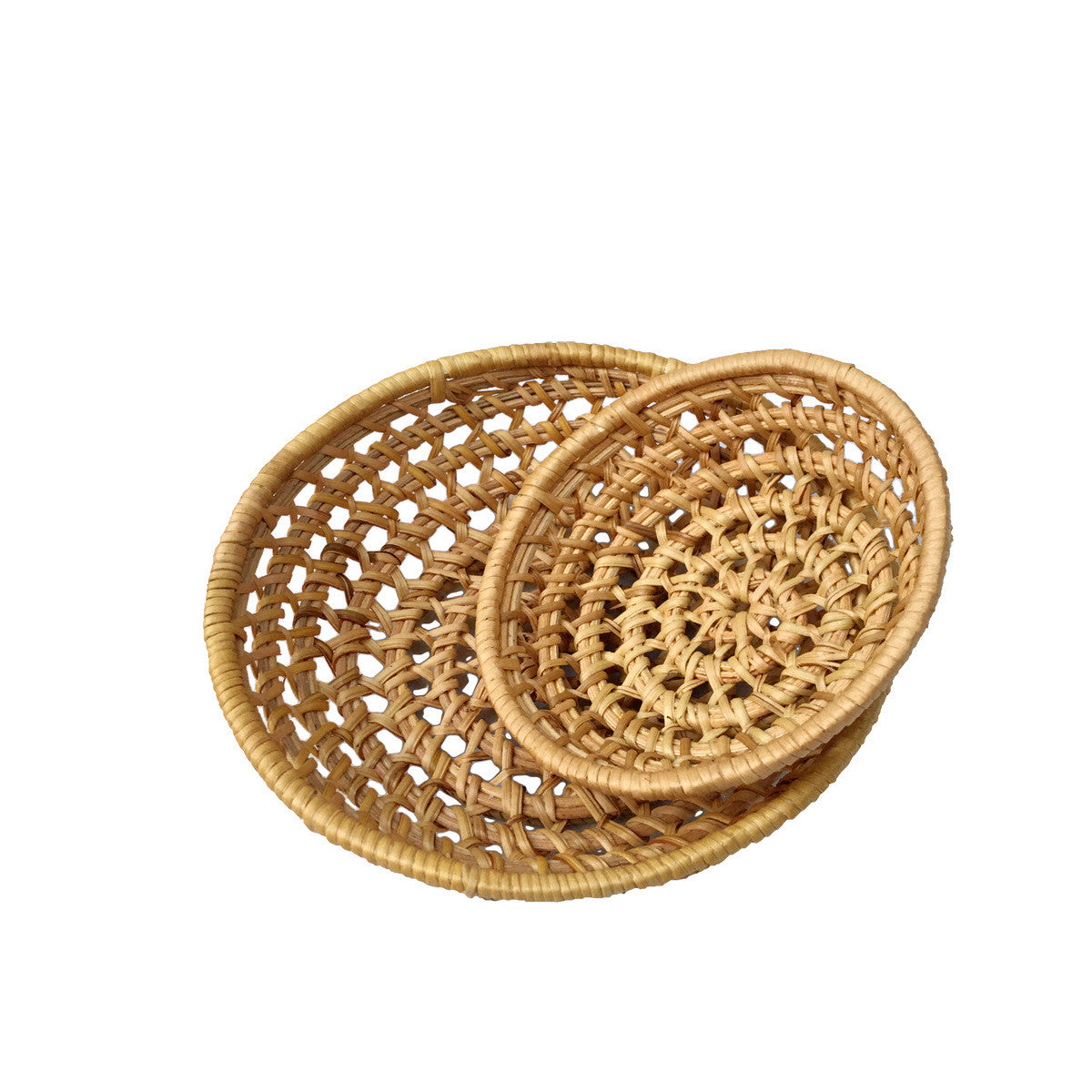 Ikuchi Serving Tray — Large shallow round serving basket with an open weave.
