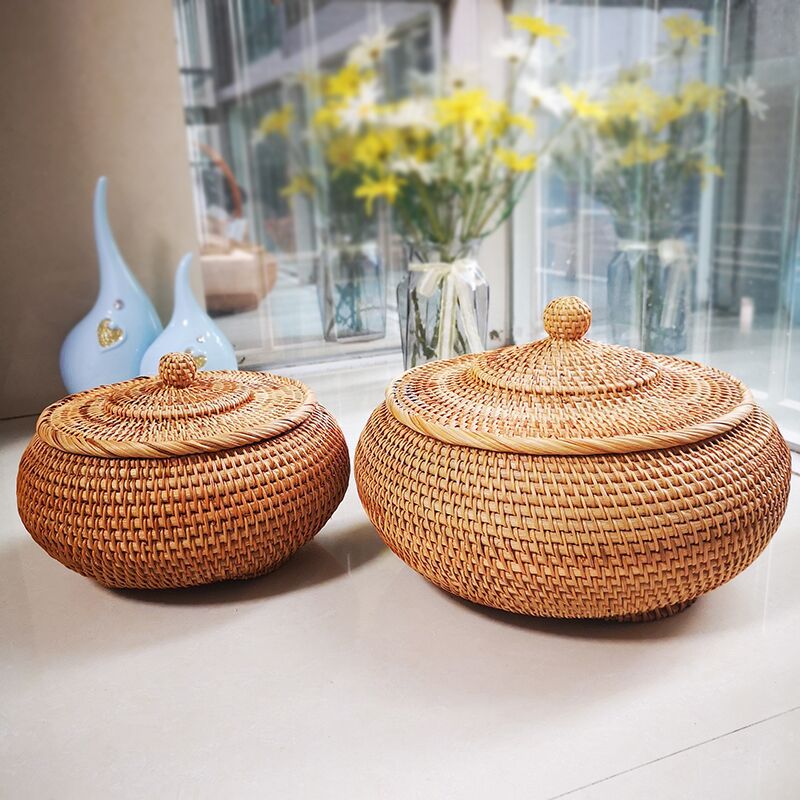 Numazu Storage Basket — Round woven basket with a lid.