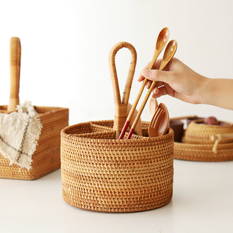 Fukui Utensil Basket — Round woven utensil organiser.