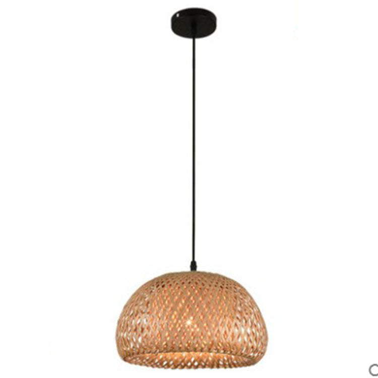 Foshan Pendant Light — Rounded grass-and-rattan pendant shade.
