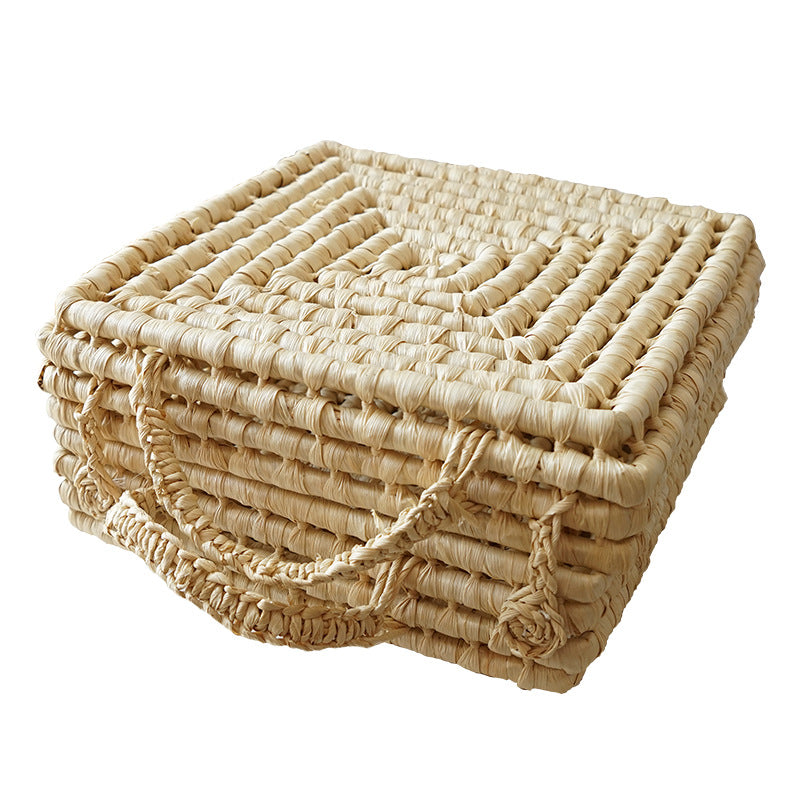 Awan Storage Basket — Off-white square woven basket with a lid.