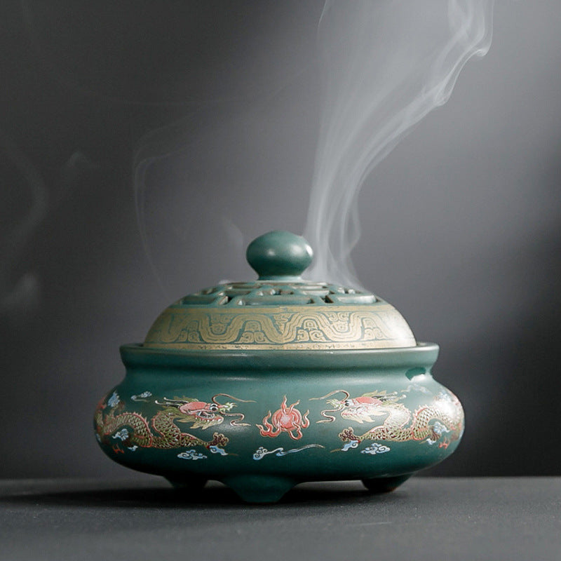 Rasa Incense Burner — Green lidded ceramic incense burner, style 1.