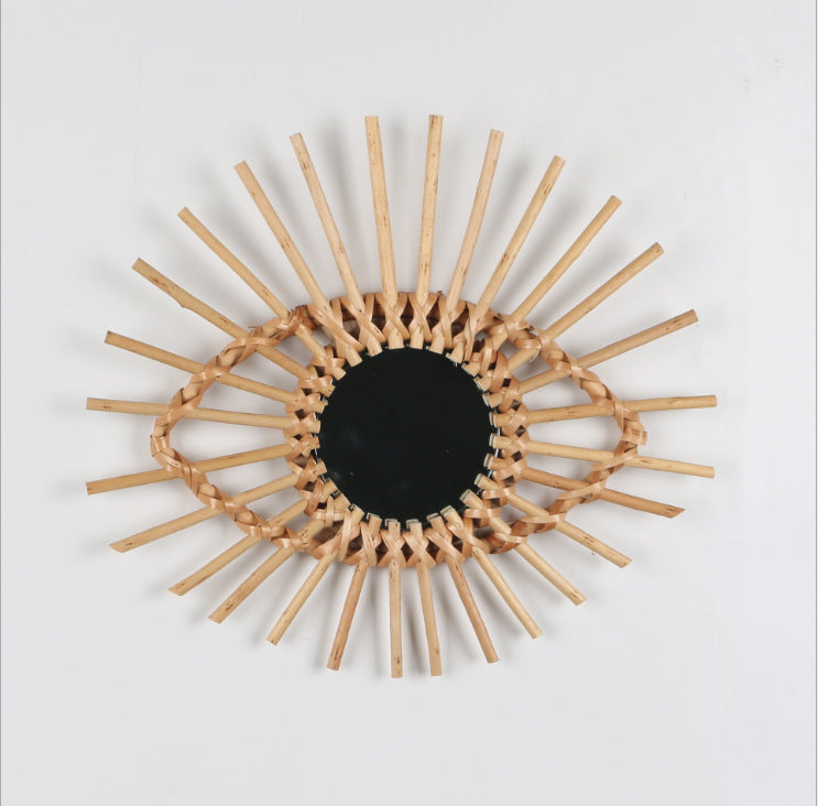 Bogor Wall Mirror — Round woven mirror with a sunburst frame, style 14.