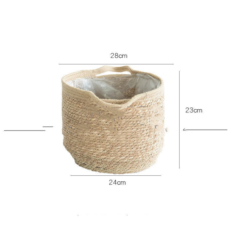 Bedugul Storage Basket — Round basket with handles in the small size.