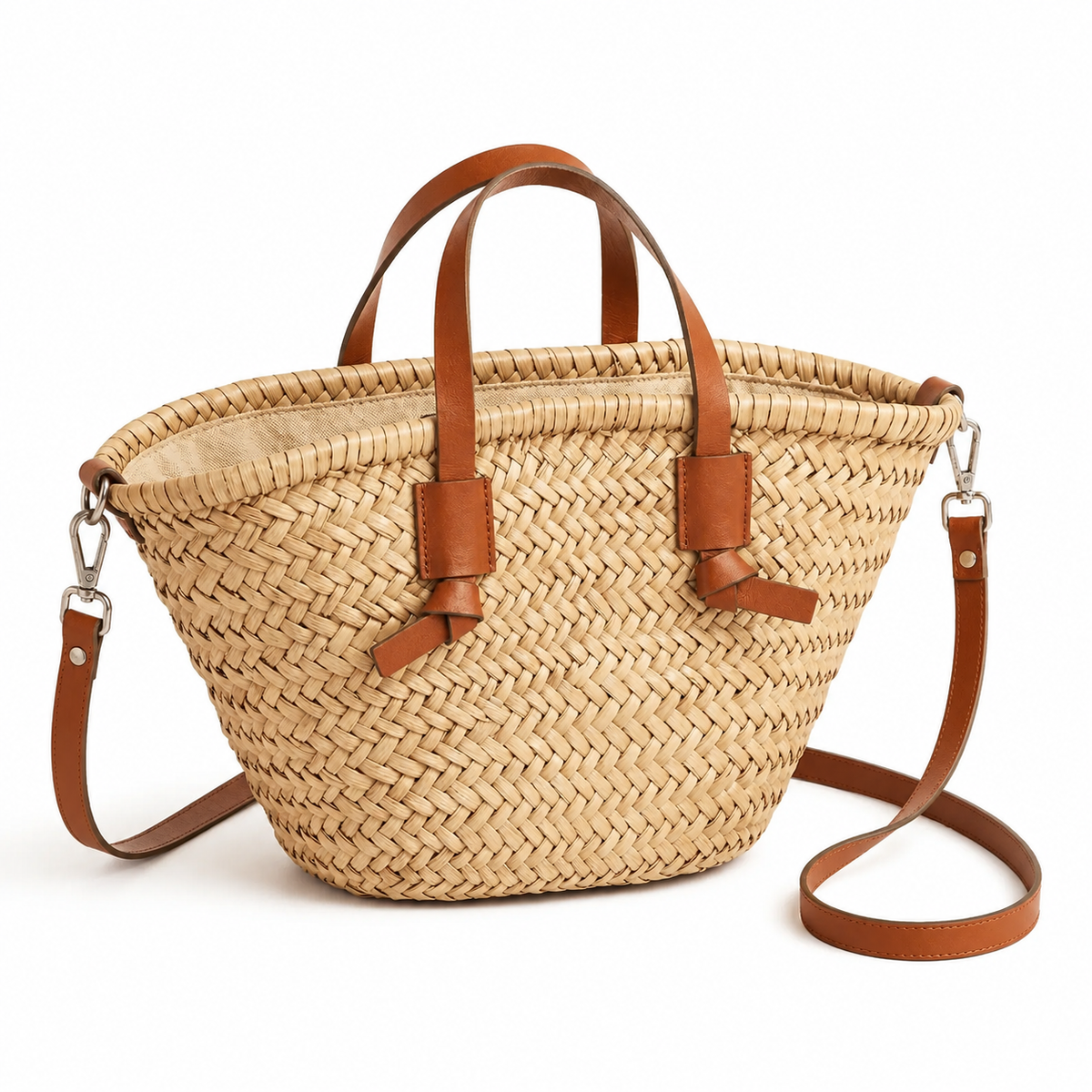 The Dallington Rattan Handbag with Leather-Effect Handles