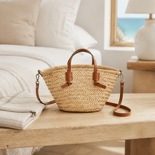 The Dallington Rattan Handbag with Leather-Effect Handles