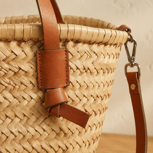 The Dallington Rattan Handbag with Leather-Effect Handles