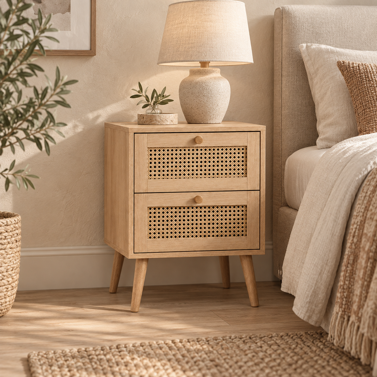 The Amberley Rattan Bedside Table