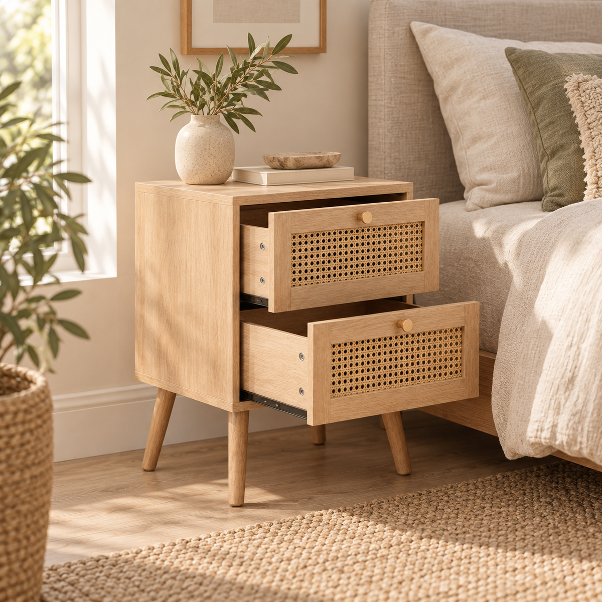 The Amberley Rattan Bedside Table
