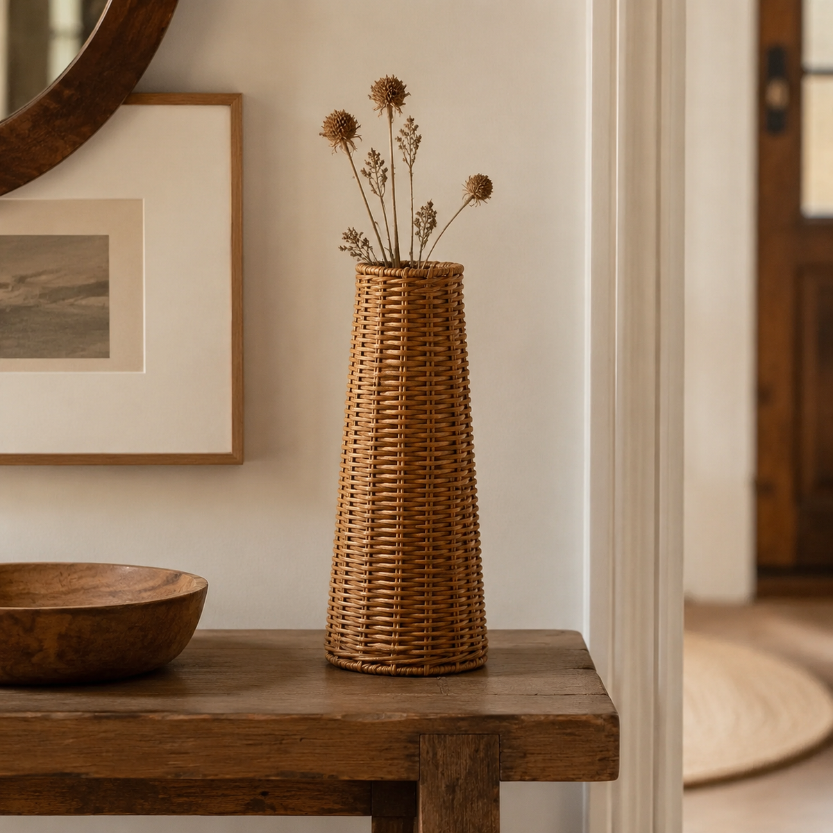 The Edington Tall Cylindrical Rattan Vase