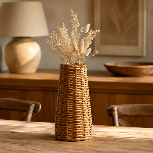 The Edington Tall Cylindrical Rattan Vase