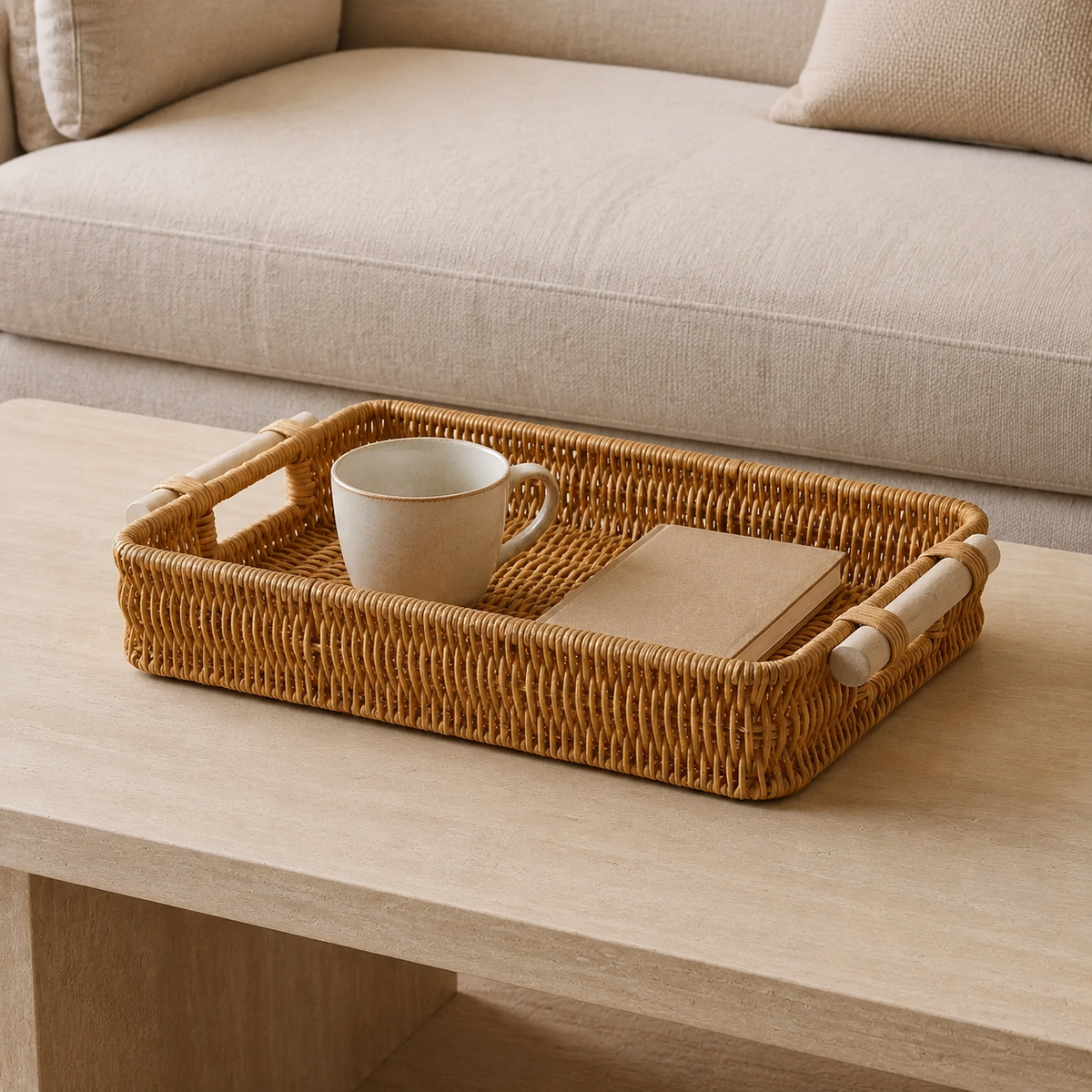The Farndon Deep Rectangular Rattan Tray