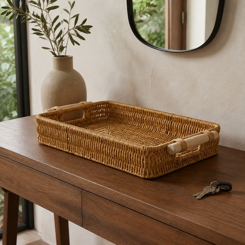 The Farndon Deep Rectangular Rattan Tray