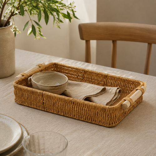 The Farndon Deep Rectangular Rattan Tray