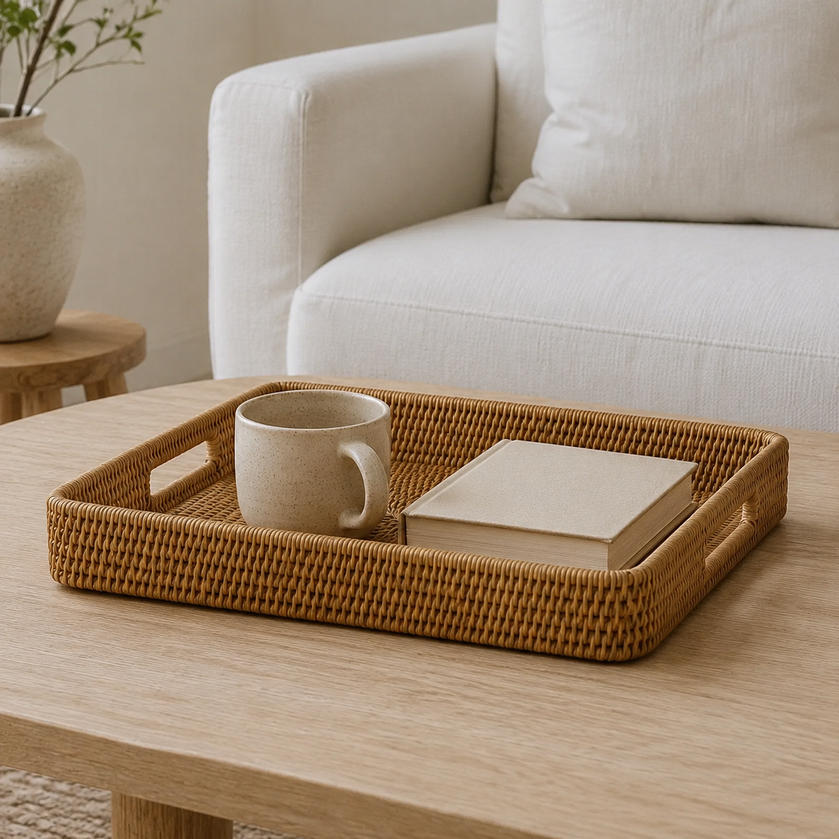 The Fowey Rectangular Rattan Tray