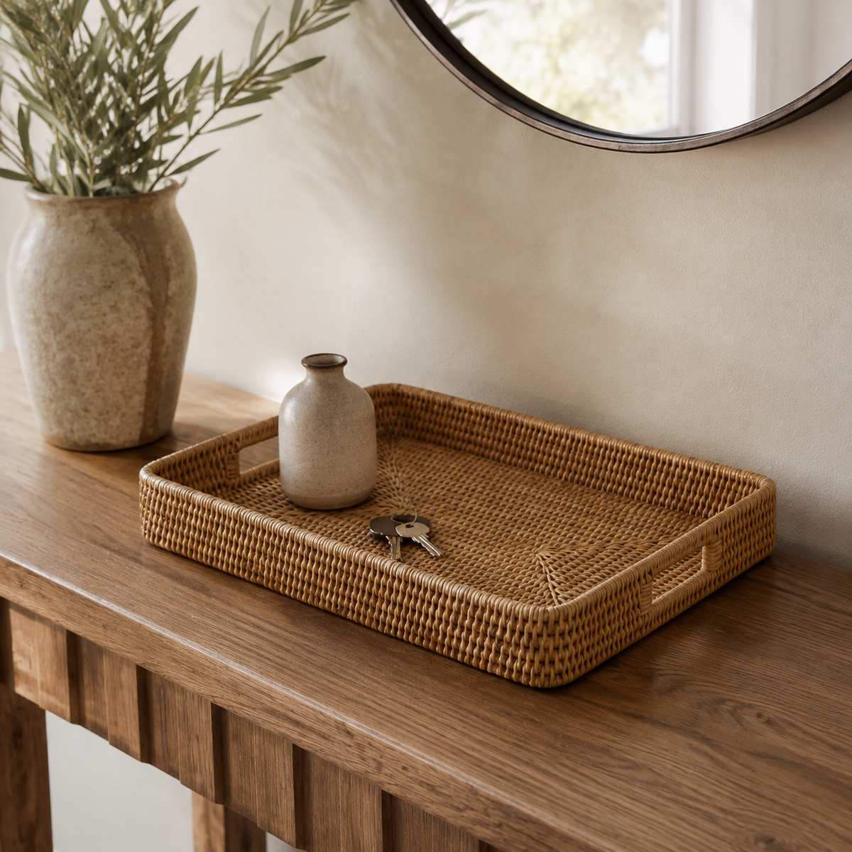 The Fowey Rectangular Rattan Tray