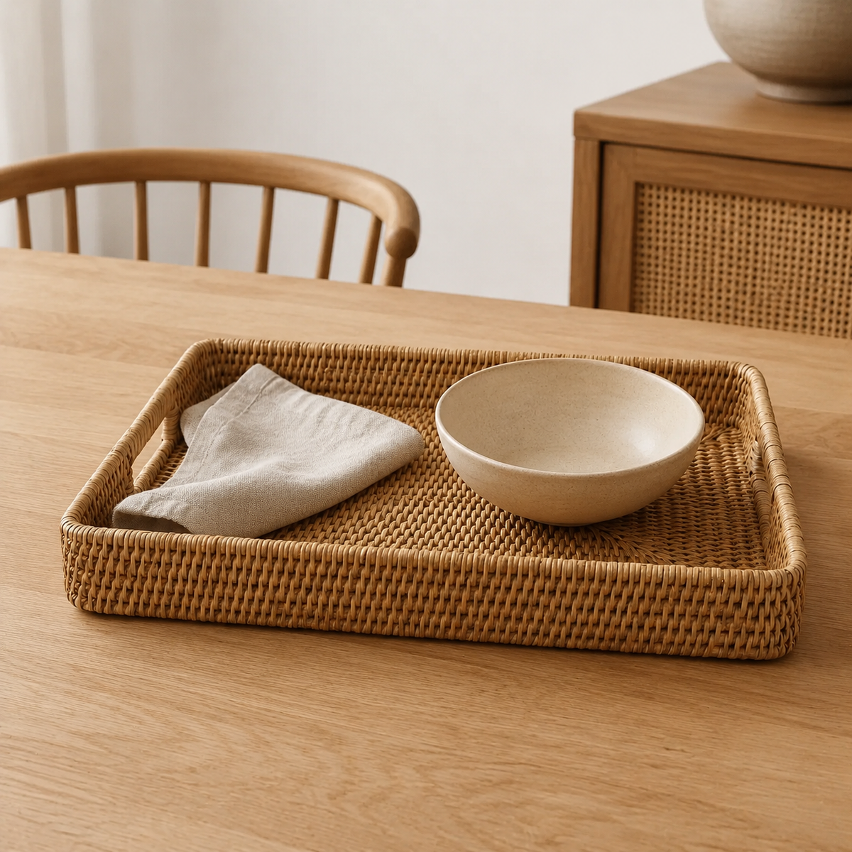 The Fowey Rectangular Rattan Tray
