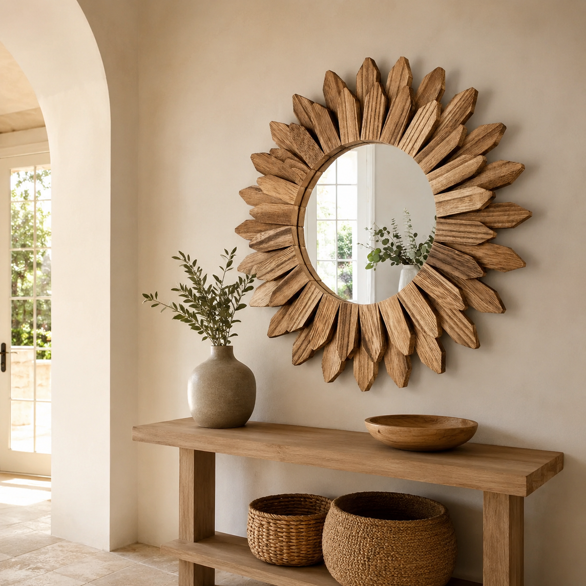 The Goring Wooden Sunflower Wall Mirror