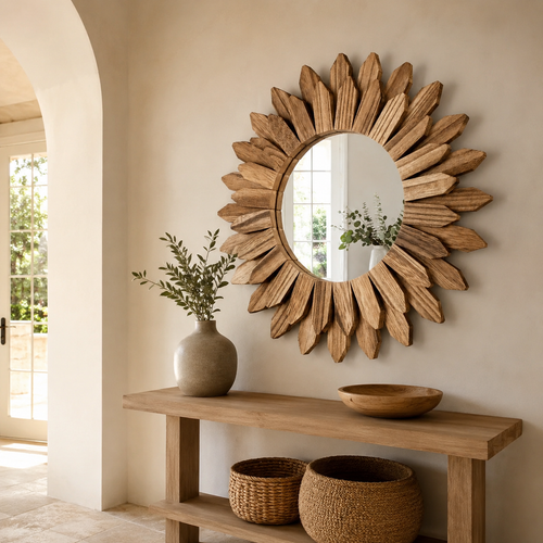 The Goring Wooden Sunflower Wall Mirror
