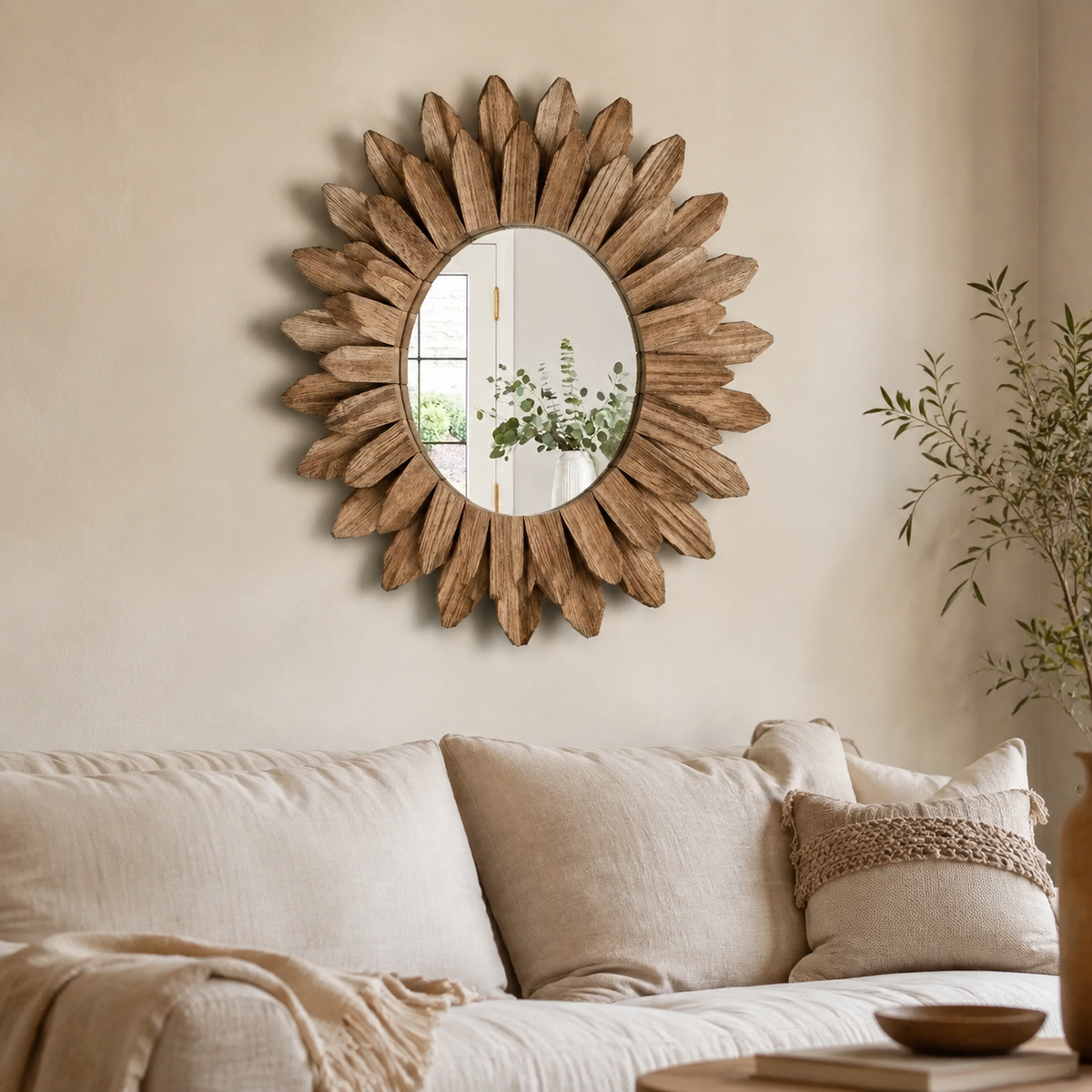 The Goring Wooden Sunflower Wall Mirror