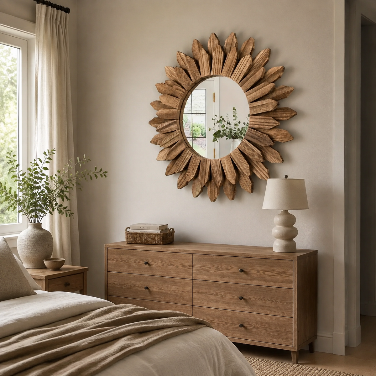 The Goring Wooden Sunflower Wall Mirror