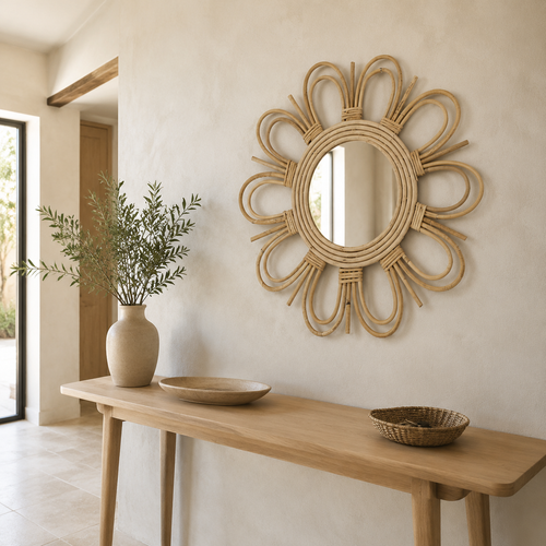 The Hartley Double Flower Rattan Wall Mirror