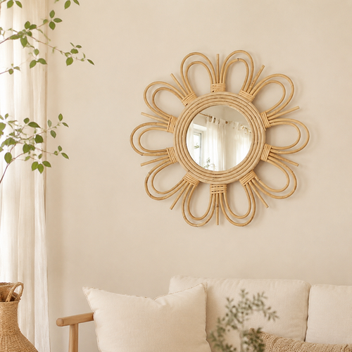 The Hartley Double Flower Rattan Wall Mirror