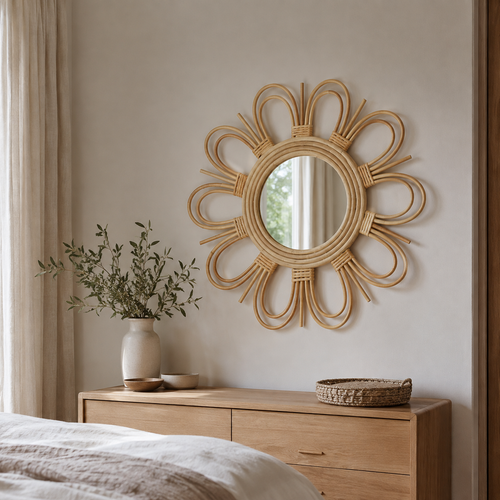 The Hartley Double Flower Rattan Wall Mirror