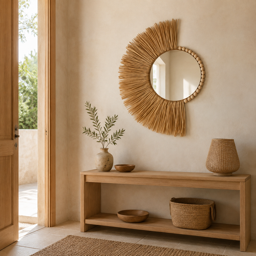 The Highclere Raffia Sunburst Wall Mirror