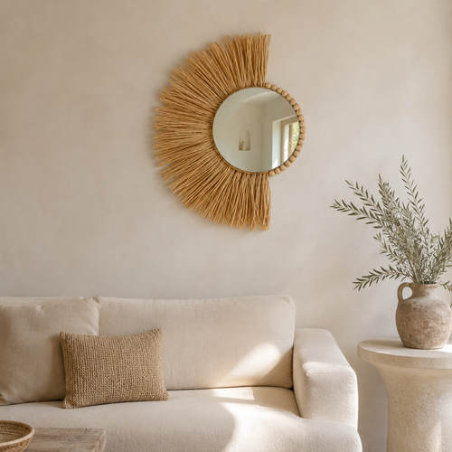 The Highclere Raffia Sunburst Wall Mirror