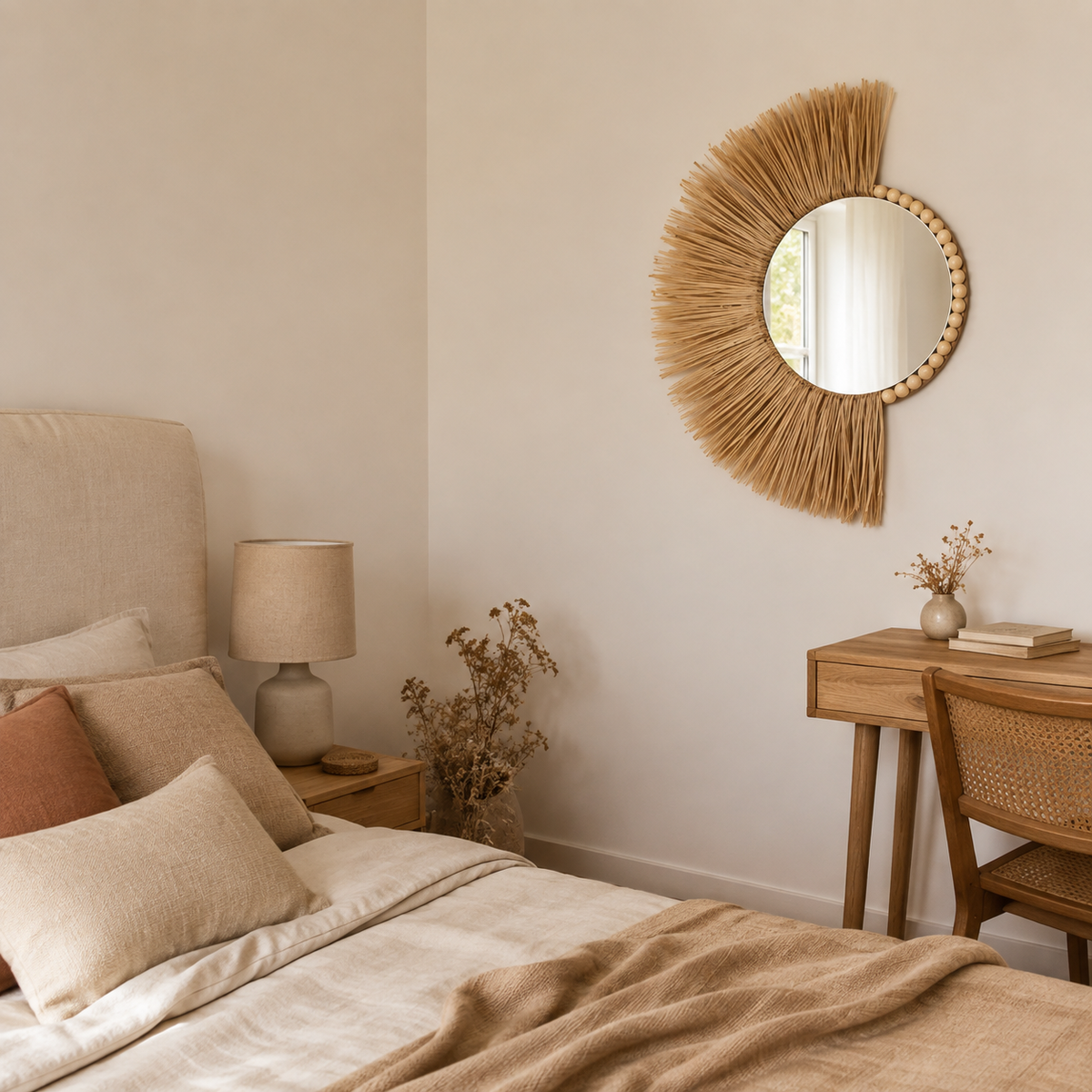 The Highclere Raffia Sunburst Wall Mirror