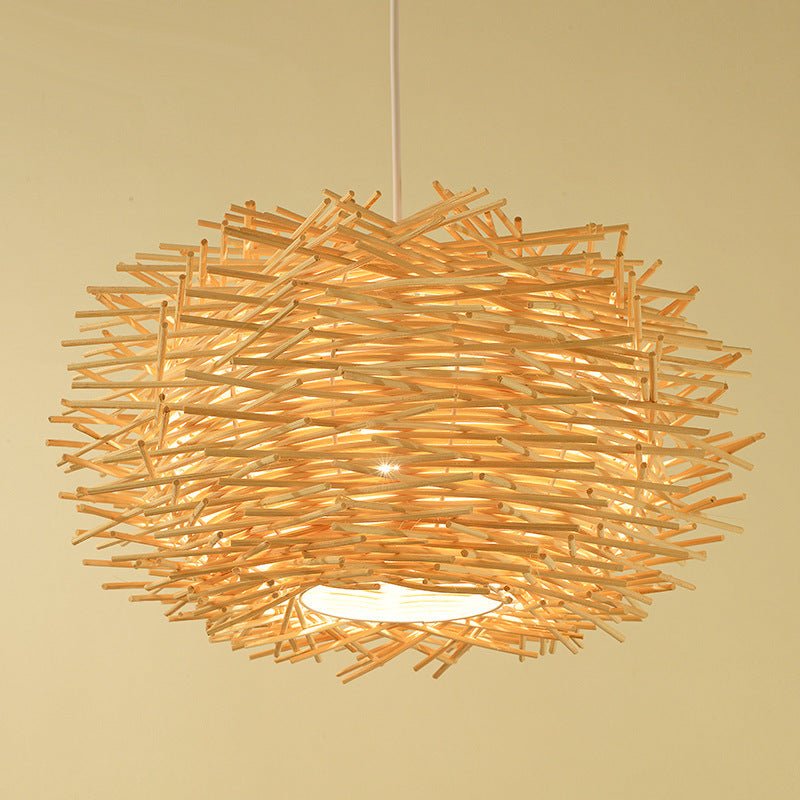 Hanamaki Pendant Light — Nest-shaped pendant shade formed from wooden sticks.