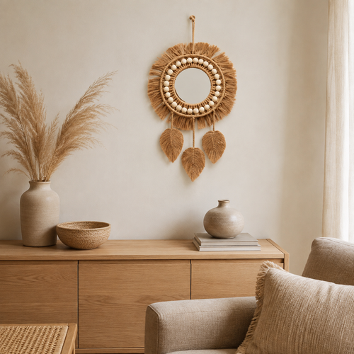 The Holkham Cotton Macrame Wall Mirror