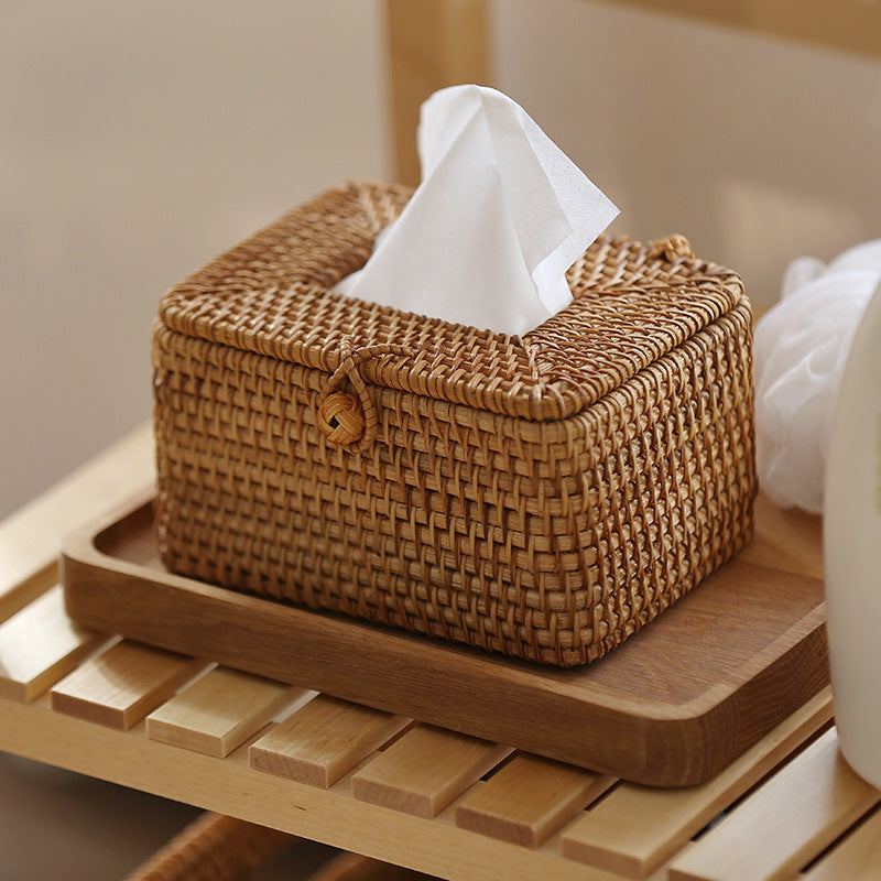 Ampenan Tissue Box — Rectangular woven tissue box with a fitted lid.