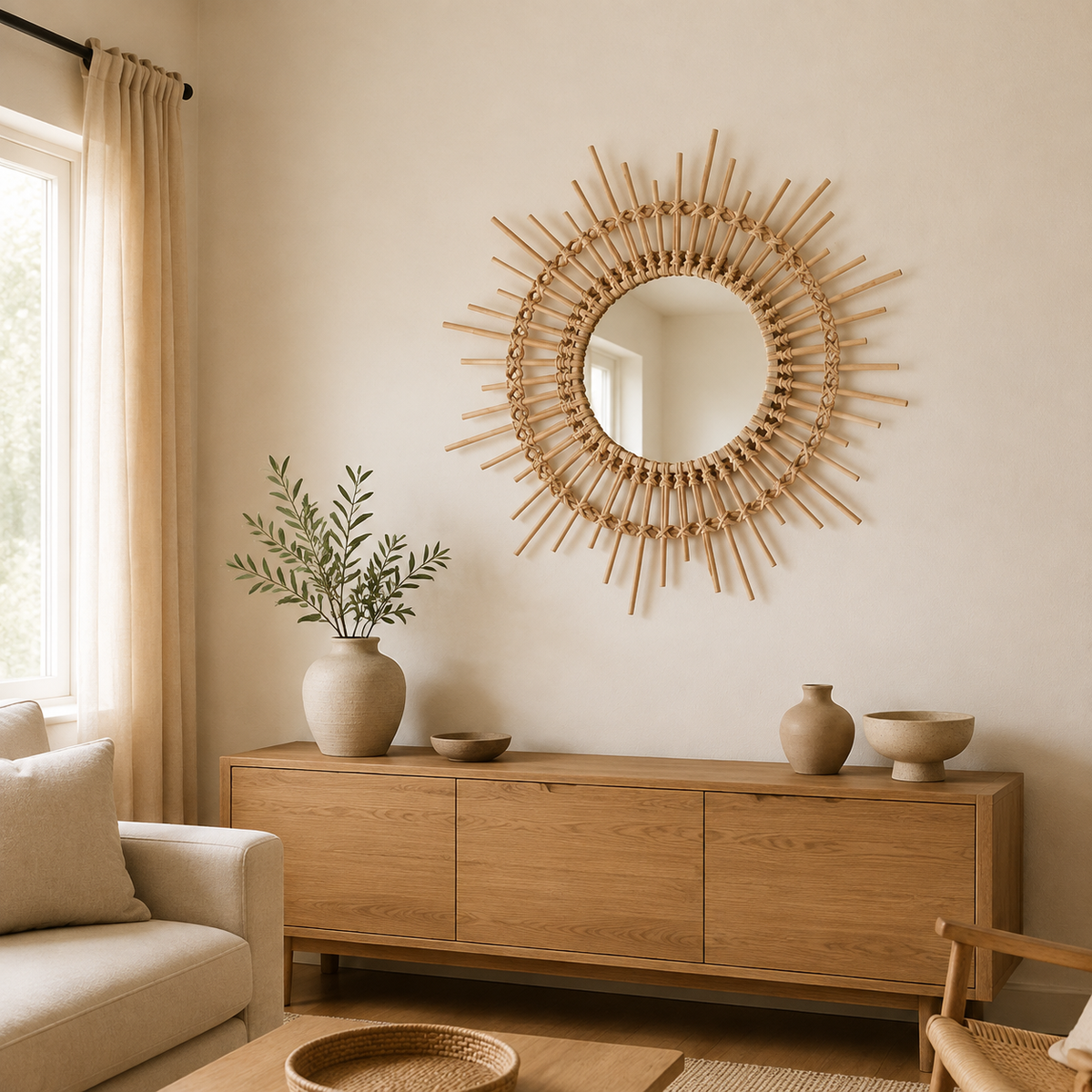 The Hursley Rattan Sunburst Wall Mirror