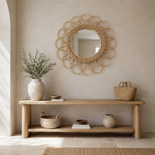 The Islip Large Flower Rattan Wall Mirror