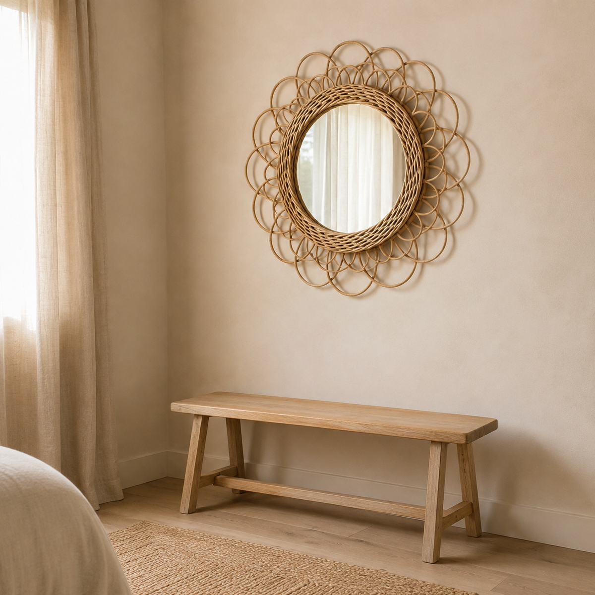 The Islip Large Flower Rattan Wall Mirror