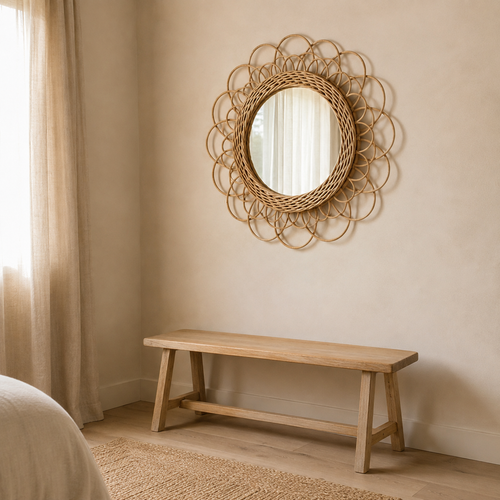 The Islip Large Flower Rattan Wall Mirror