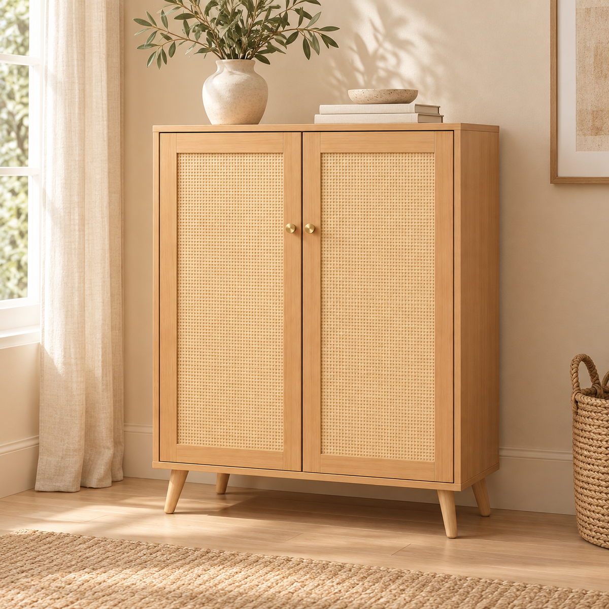 The Rowsley Rattan Shoe Cabinet